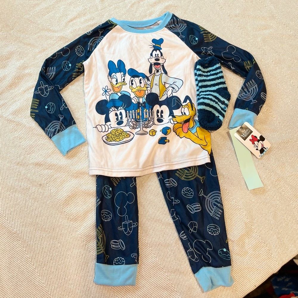 Disney Mickey Mouse & Friends Hanukkah Holiday Pajamas 3pc Set sz Small 6/6x NWT